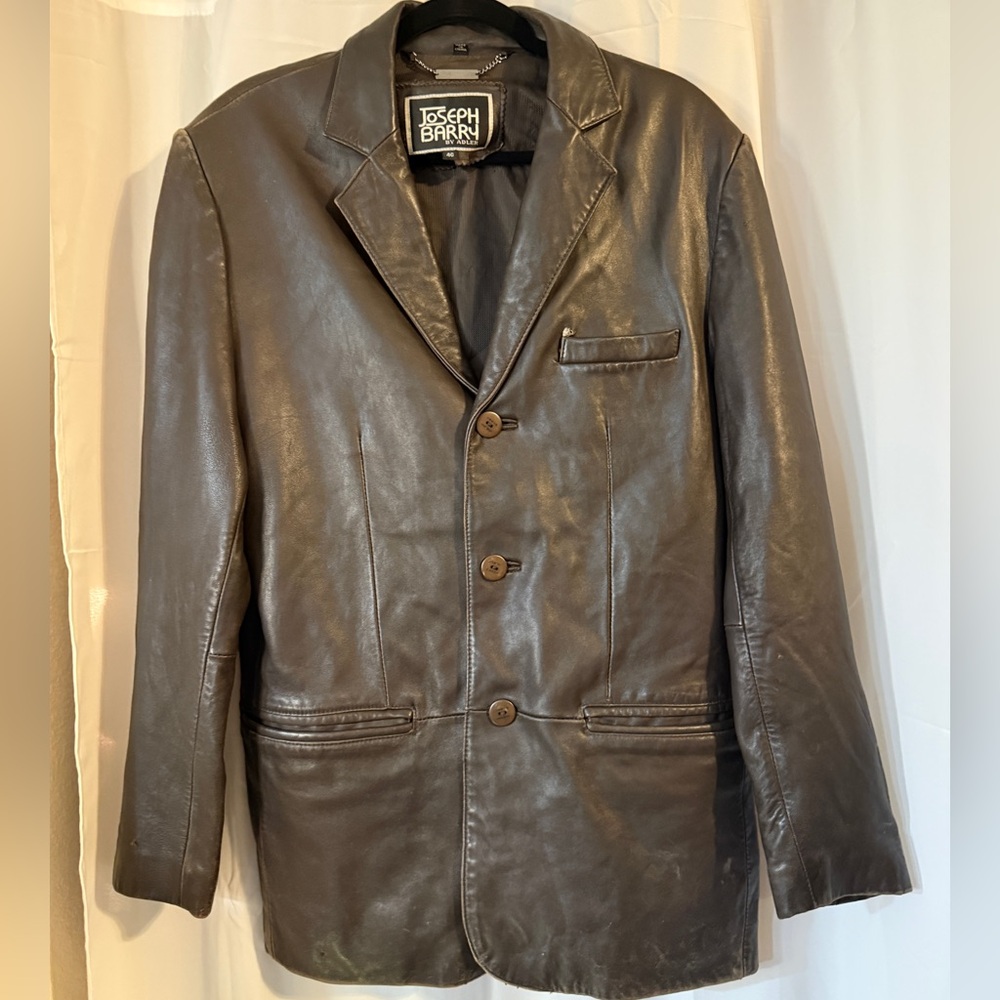 Vintage Joseph Barry by Adler Leather Blazer Jacket Brown Patina Size 40 - Picture 1 of 15